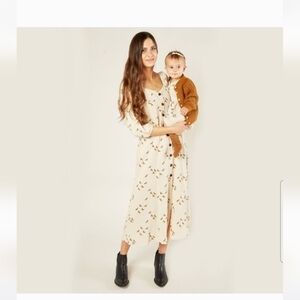 Rylee + Cru Cream Floral Button-Front Midi Dress